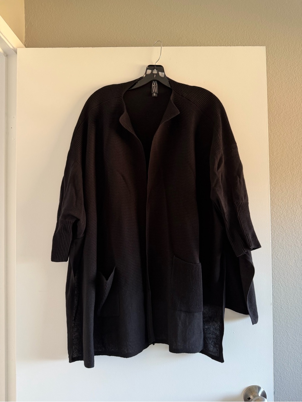 MarlaWynne Black Open-Front Knit Duster Cardigan